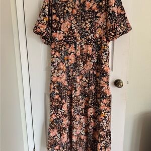 Polagram Floral Long Sleeve Dress in Black and Pink